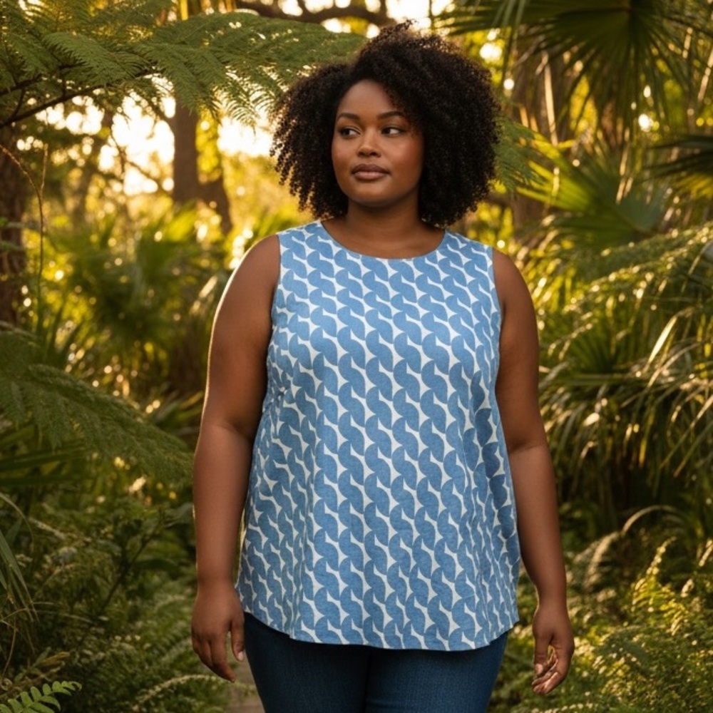Joe Fresh NWOT 100% linen tunic, blue and white